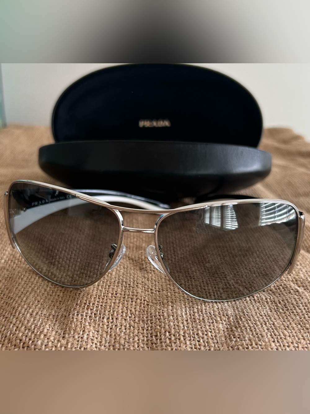 Prada Silver Framed Aviator Sunglasses with Gray Lenses SPR 85G64*14 6BA-3M1 115 - Picture 3 of 7